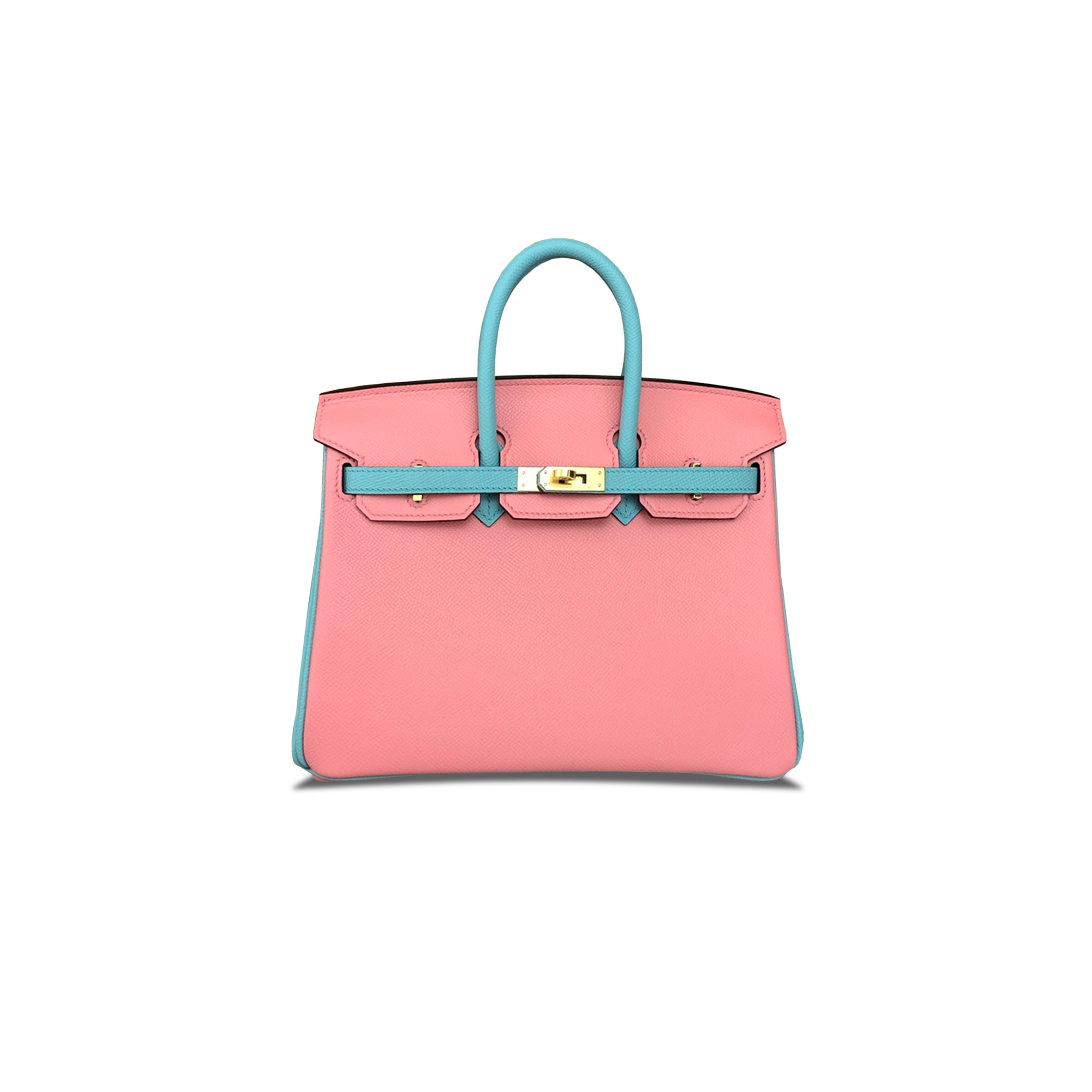 HERMES BIRKIN 25 EPSOM MILKSHAKE PINK MACARON BLUE GOLD BUCKLE H028369CK22 (25*18*13cm)